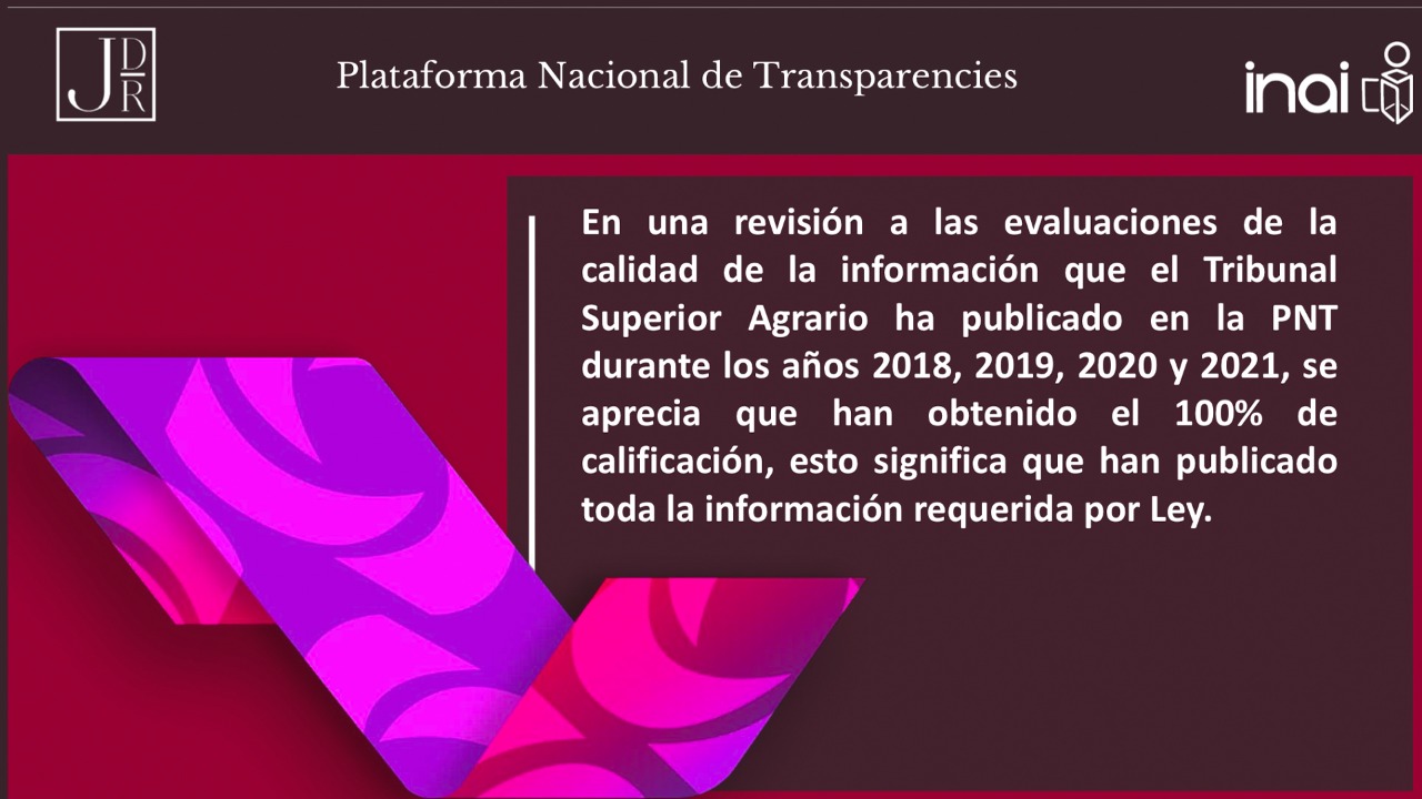 Atienden los Tribunales Agrarios más de 2 mil solicitudes de información y cumplen, por cuarto año consecutivo, al 100 por ciento las obligaciones de transparencia como sujeto obligado.