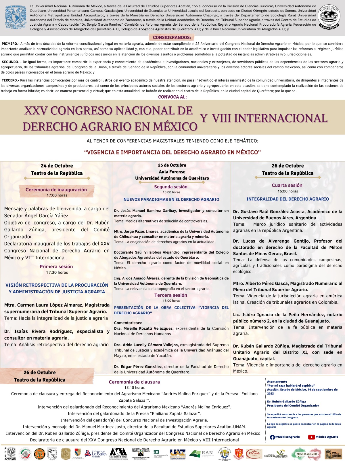 XXV Congreso Nacional de Derecho Agrario en México y VIII Internacional ...